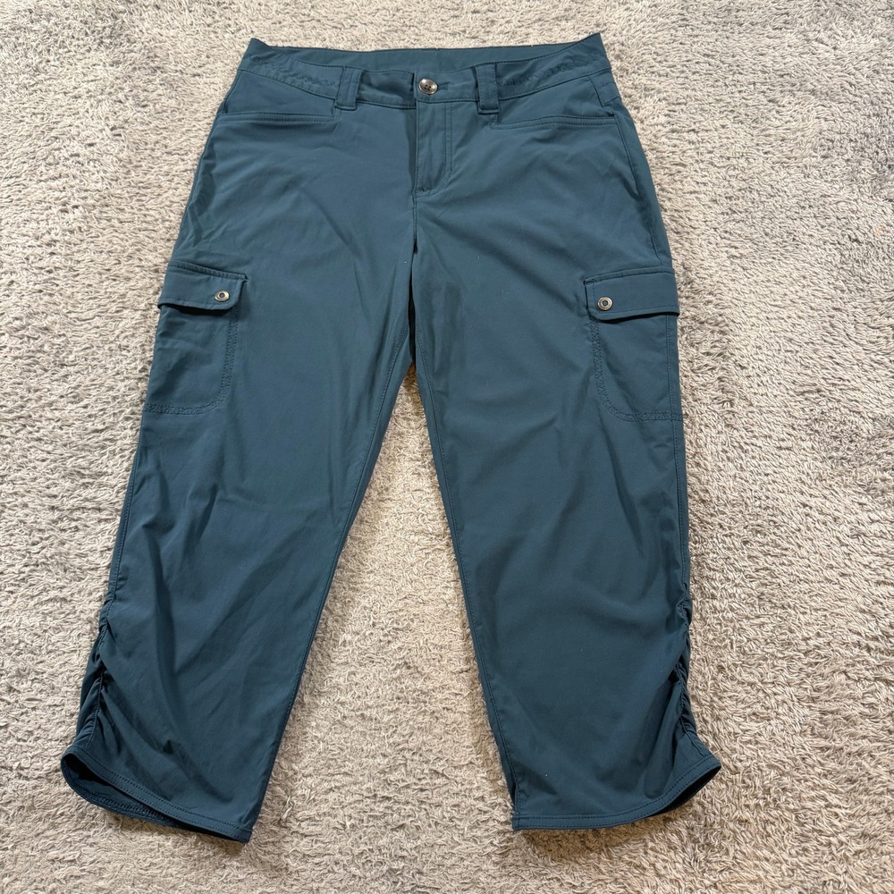 Eddie Bauer Travex Cargo Capri Pants Size 2 Teal Blue Outdoor Hiking Ruched
